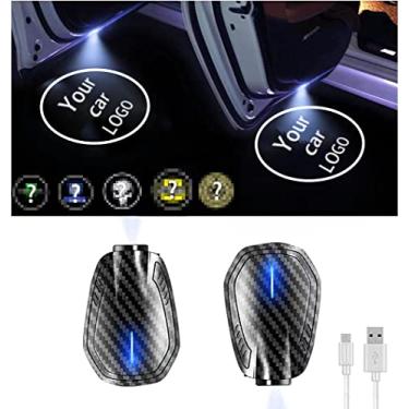Imagem de 2 peças de luzes de projetor com logotipo de LED para porta de carro, recarregáveis, sem fio, luzes de boas-vindas, sombra, fantasmas, adequadas para todos os carros (incluindo 6 pares de slides com