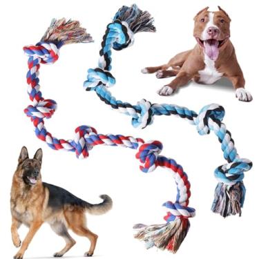 Imagem de XIGOU Brinquedos de corda para cães grandes mastigadores agressivos, brinquedos para mastigar cães para raças grandes, indestrutível, resistente, 9,5 m, 5 nós, brinquedo de corda resistente para cães