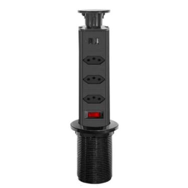 Imagem de Torre De Tomadas De Embutir Retrátil Multiplug USB mais USB Tipo C com 3 Tomadas Bancada - Preto (Preto)