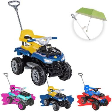 Imagem de Quadriciclo Infantil a pedal com empurrador apoio de pés porta objetos e buzina Cross Up Calesita