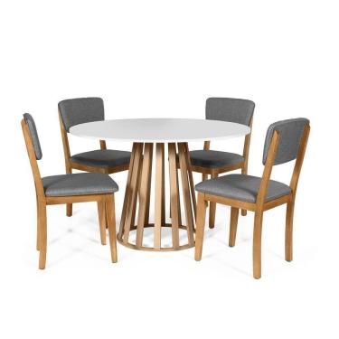 Imagem de Mesa De Jantar Redonda Gabi Bran/jade Com 4 Cadeiras Estofadas Ella Cinza Escuro