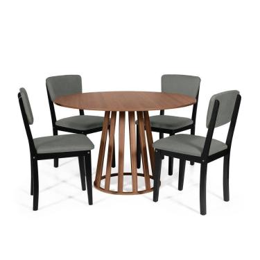 Imagem de Mesa De Jantar Redonda Gabi Noronha Com 4 Cadeiras Estofadas Ella Preto/cinza