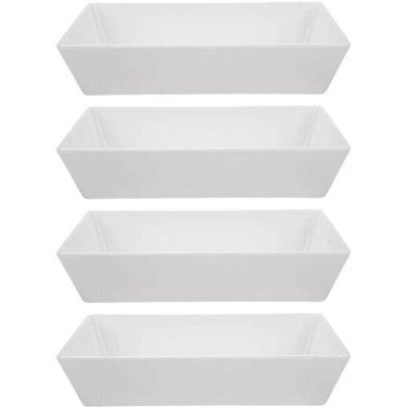 Imagem de 4 Travessas Bandejas Retangulares Plásticas 3L Brancas Saladas Sobremesas Massas Uno Coza