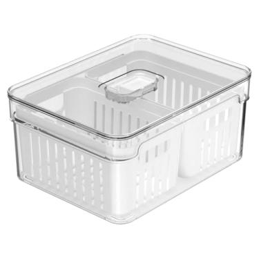 Imagem de Organizador de Geladeira Com Tampa Cesto Duplo Escorredor Interno Dreno Removível Pote Ideal Para Frutas Verduras e Legumes Clear Fresh 2,2L - OU