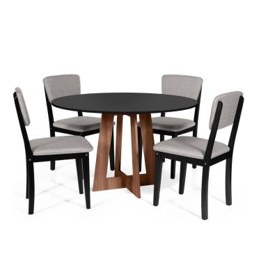 Imagem de Mesa De Jantar Redonda Montreal Pret/nor Com 4 Cadeiras Estofadas Ella Preto/cinza Claro
