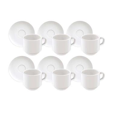 Imagem de Conjunto Com 6 Xícaras E Pires Para Café Tramontina Paola Em Porcelana 100 Ml Branco