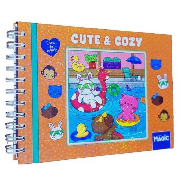 Imagem de Livro de Colorir Cute & Cozy 22x16cm 180g/m² 48 Desenhos Capa Dura Laranja Deto Silva (Ilustrações)