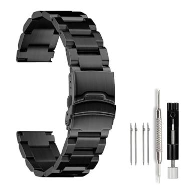 Imagem de Nelumbo Pulseira de relógio clássica de aço inoxidável escovado de metal escovado para mulheres e homens, pulseira de substituição com fivela dupla de 18 mm, 19 mm, 20 mm, 22 mm, 24 mm, Preto, 20MM