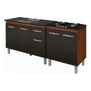 Imagem de Kit Cozinha Moblis Armario de Pia 120cm Anita Balcao Para Cooktop Jade 4 Bocas Savana/Black