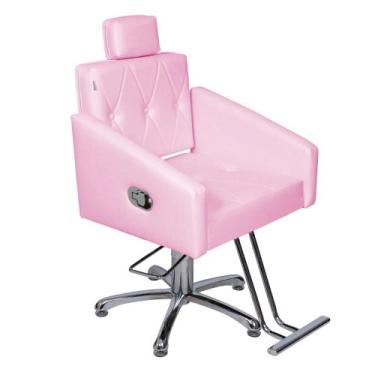 Imagem de Poltrona Cadeira Reclinável Hidráulica Diamante Estofado Rosa Claro - 