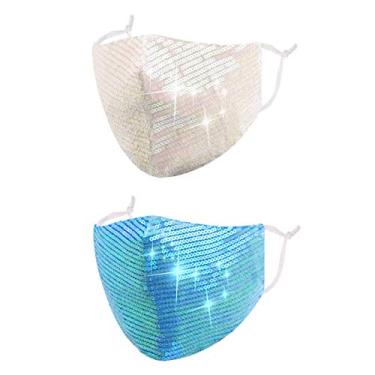 Imagem de Máscara de lantejoula reutilizável feminina adulta com glitter brilhante fashion bonito lavável designer bonito respirável ajustável brilhante brilhante brilhante chique máscaras decorativas branco azul azul presente para mulheres