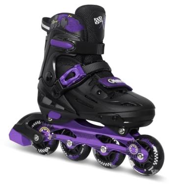 Imagem de Nattork Patins em linha para crianças com rodas ajustáveis para meninos e meninas - adolescentes de 4 a 8 anos - decorações legais de carros de corrida para ambientes internos e externos, roxo