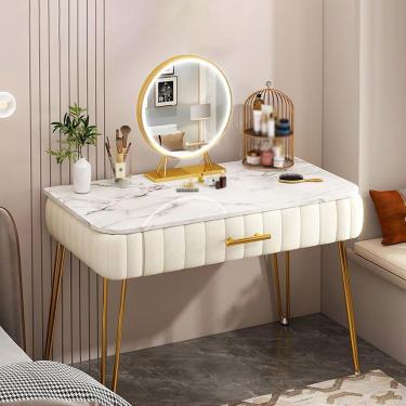 Imagem de Penteadeira Com Espelho Led Para Quarto, Mesa De Maquiagem Com Gaveta Deslizante Espaçosa, 3 Modos De Iluminação, Beige, 100cm/39in
