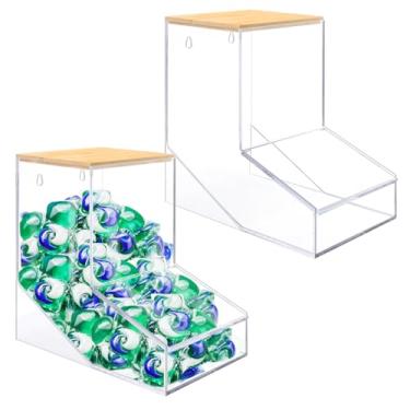 Imagem de JYPS Caixa De Roupa Suja, Suporte Acrílico Para Lava-Louças Com 2 Tampas, Dispensador Pó, Bolas Secas, Contas, Organizador Sabão Mesa Sala/Parede, Armazenamento Doces E Salgadinhos (2)