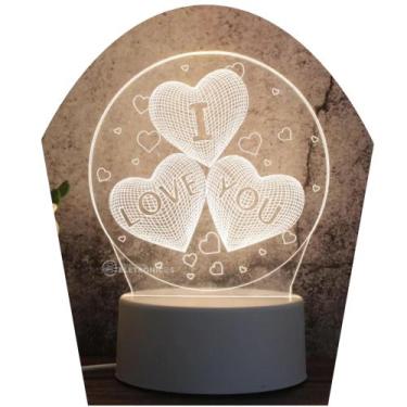 Imagem de Luminária LED 3D I Love You com 3 Tons de Luz  Branco Quente, Neutro e