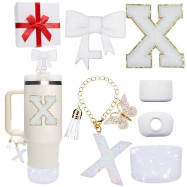 Imagem de Miglaja Acessórios rosa para copo Stanley 850 g 1,134 g, todos os acessórios caixa de presente contêm cobertura de palha de flor, bota de silicone, adesivos de letras e pingentes, conjunto de tampa de