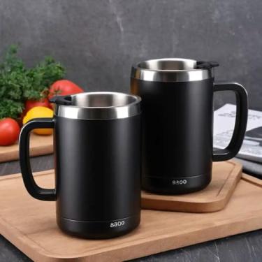 Imagem de Caneca Térmica Parede Dupla em Aço Inox Preta 800ml com Canudo - Estilo Casual