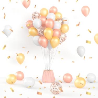 Imagem de Conjunto de balões de ouro rosa de 30,5 cm – pacote com 64 balões de látex de confete de ouro rosa pérola pérola ouro rosa e balões brancos para casamento, chá de panela, festa de princesa