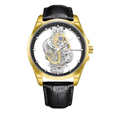 Imagem de Gosasa Relógio de pulso masculino masculino criativo à prova d'água com mostrador analógico vazado e transparente de aço inoxidável, Ouro, preto, L, Criativo