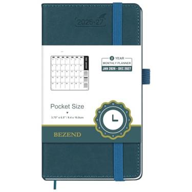Imagem de BEZEND Agenda mensal 2026-2027, calendário de bolso de 2 anos para bolsa de 8,9 cm x 16,5 cm (26 de janeiro a 27 de dezembro), papel grosso de 100 g/m², bolso de armazenamento, alça para caneta e