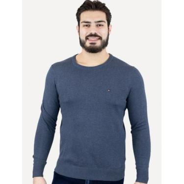 Imagem de Suéter Tommy Hilfiger Masculino Cwewneck Essential Cotton Azul Mescla,