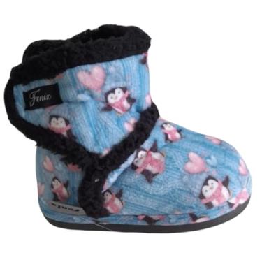 Imagem de Pantufa Bebe Menina Infantil Pelúcia Forrada Sapatinho Quente Bota Inverno (PINGUIM/AZUL, BR, Bebê, Faixa Numérico, 19, 20)