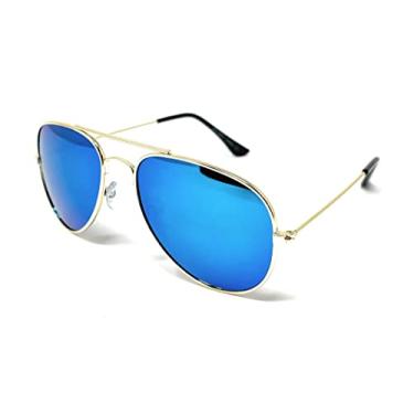 Imagem de WebDeals Retrô - Óculos de sol aviador tamanho infantil de metal, Gold Frame, Blue Revo, Small