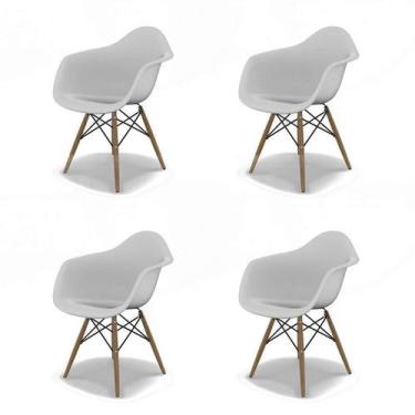 Imagem de Conjunto com 4 Cadeiras Eames Arm DSW Branco e Madeira - Mobly