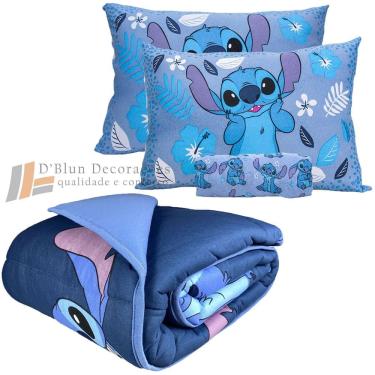 Imagem de Kit Jogo De Cama + Edredom Casal Stitch Em Malha Infantil Disney 4 Peças Portallar