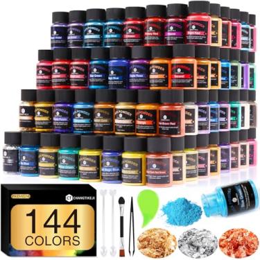 Imagem de CHANGTIKEJI Pó de mica – 144 cores – 10 g/frasco de pigmento natural para resina epóxi, sombra, pintura de carro, fabricação de sabonete, esmalte, fabricação de velas, bombas de banho