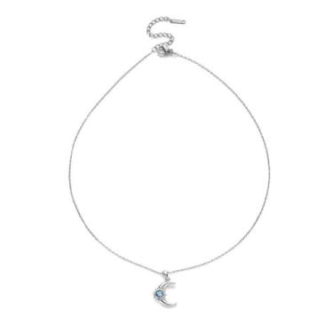 Imagem de Colar com pingente celestial de opala sol e lua para mulheres, banhado a ouro, pedra do mês de nascimento artificial, pingente crescente, corrente ajustável, delicada, aniversário, Natal, Natal