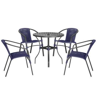 Imagem de Jogo 4 Cadeiras Corda Nautica Floripa e Mesa Tampo Ripado Aluminio Roma 1,00 m Varanda Jardim Area Piscina Trama