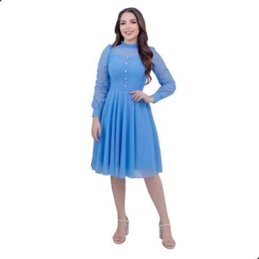 Imagem de Vestido Feminino Midi de Festa Social Rodado Mangas Longa Acinturado M