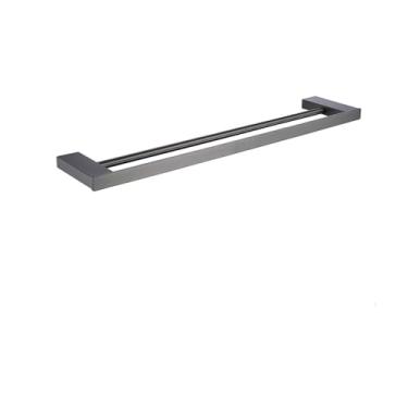 Imagem de Conjunto de banheiro cinza SUS304 – Toalheiro de aço inoxidável, suporte para papel higiênico, prateleira de vidro, armazenamento de canto, 5 peças, toalheiro duplo