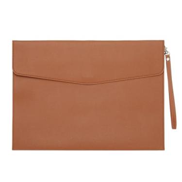Imagem de PATIKIL Pasta de arquivo A4 de couro PU, organizador de documentos, pasta de envelope com fecho de pressão para recibo de carta estilo 3, marrom