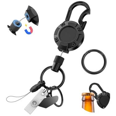 Imagem de Ominia Porta-crachás retráteis – Carretel magnético resistente com gancho de abridor de garrafa embutido, cabo retrátil de aço de 65 cm comporta 397 g para médicos, enfermeiros, professores | Carretel