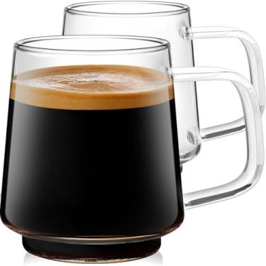 Imagem de Aquach Xícaras de chá de café de vidro de 473 ml, canecas transparentes com alça, para micro-ondas e lava-louças, caneca de escritório em casa, perfeita para bebidas quentes com latte americano