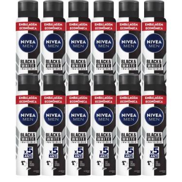 Imagem de Kit Desodorante Aerosol Nívea Black & White Masculino 200ml - 12 unida