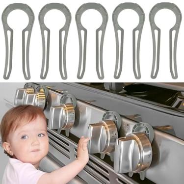 Imagem de Stove Stoppaz Puxador de fogão a gás que protege crianças e animais de estimação; capas de maçaneta de forno para segurança infantil (pacote com 5, cinza)