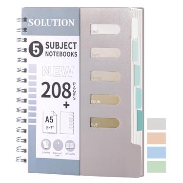 Imagem de FLYING EAGLE 5 Subject Notebook Spiral Notebook 5" x 7", 208 Pages Lined Spiral Journal Notebook with Dividers,Notebooks for School & Work, A5,Grey