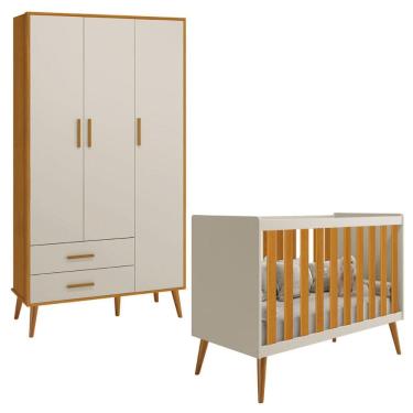 Imagem de Berço Americano 2 em 1 Reller Isis Retrô e Roupeiro 3 Portas