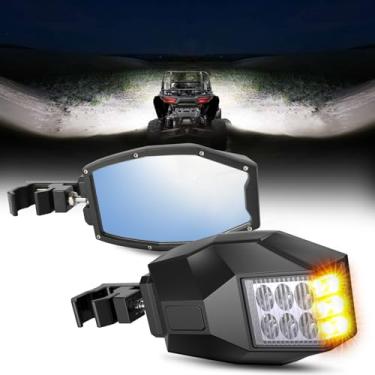 Imagem de BraveWAY Espelhos Retrovisores Laterais Com Seta + Luzes De Trabalho, Farol Inundação Para Quadriciclo Utv 1,75"-2", Compatível Pioneer Polaris Rzr Da Can Am X3 Kawasaki Teryx Mule Yamaha Rhino Wolv