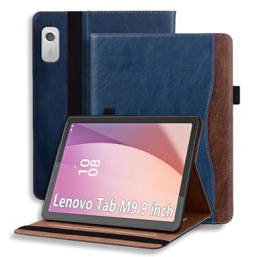 Imagem de TIPOYOROOS Capa para Lenovo Tab M9 22.9 cm 2023 / Nook Lenovo Tablet 22.9 cm 2024, capa inteligente com bolso e porta-lápis, couro PU empresarial com slot para cartão para TB-310FU, azul