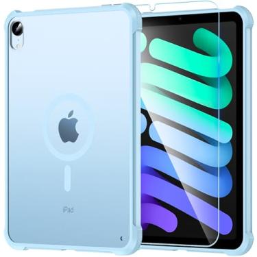 Imagem de OWKEY Capa magnética para iPad mini 7 A17 Pro 2024/iPad mini 6 2021 8,3 polegadas, iPad mini 7ª/6ª geração para Magsafe com vidro temperado, [militar à prova de choque] Capa protetora fina translúcida