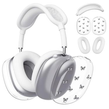 Imagem de BlHMCASE Capa de fone de ouvido para AirPods Max, capas de fones de ouvido transparentes de borboleta preta fofa, capa de silicone branca para fones de ouvido para Apple AirPods Max