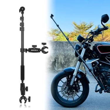 Imagem de ROINROJI Suporte duplo para guidão de motocicleta, suporte invisível, bastão de selfie, super câmera, rotação de 360°, braço mágico extensível de 152 cm para câmera de ação Insta360 ONE X3 X2 X RS R