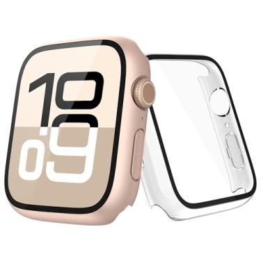 Imagem de JULK [Pacote Com 2] Capa Em Ouro Rosé Protetor De Tela Para Apple Watch Series 10 2024 46 Mm, Protetora Iwatch, Vidro Temperado 9H Proteção Rígida Pc Feminino [1 + 1 Transparente]