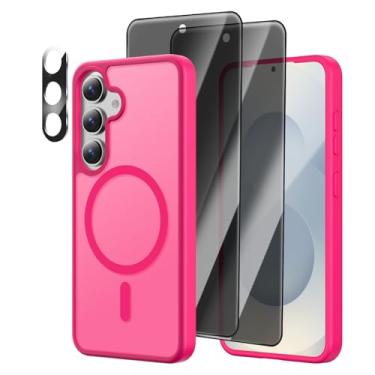 Imagem de [4 em 1] Capa magnética para Samsung Galaxy S25, 2 películas protetoras de tela de privacidade e 1 protetor de câmera fotográfica, adequado para MagSafe, capa fosca translúcida à prova de choque de