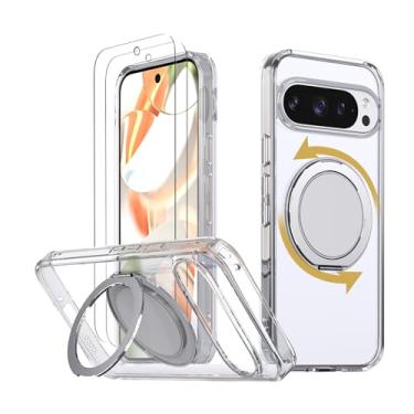 Imagem de HCXLYP Capa magnética forte para Google Pixel 10 Pro XL com suporte rotativo de 360° [com 2 películas de vidro temperado] [compatível com Magsafe] Capa de proteção contra quedas de grau militar