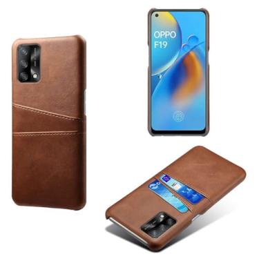 Imagem de Capas Compatível com OPPO A74 4G,Caso de couro PU-Tampa de telefone a prova de choque com 2 slots de cartão,Proteção anti-impressão digital e anti-gota-Brown